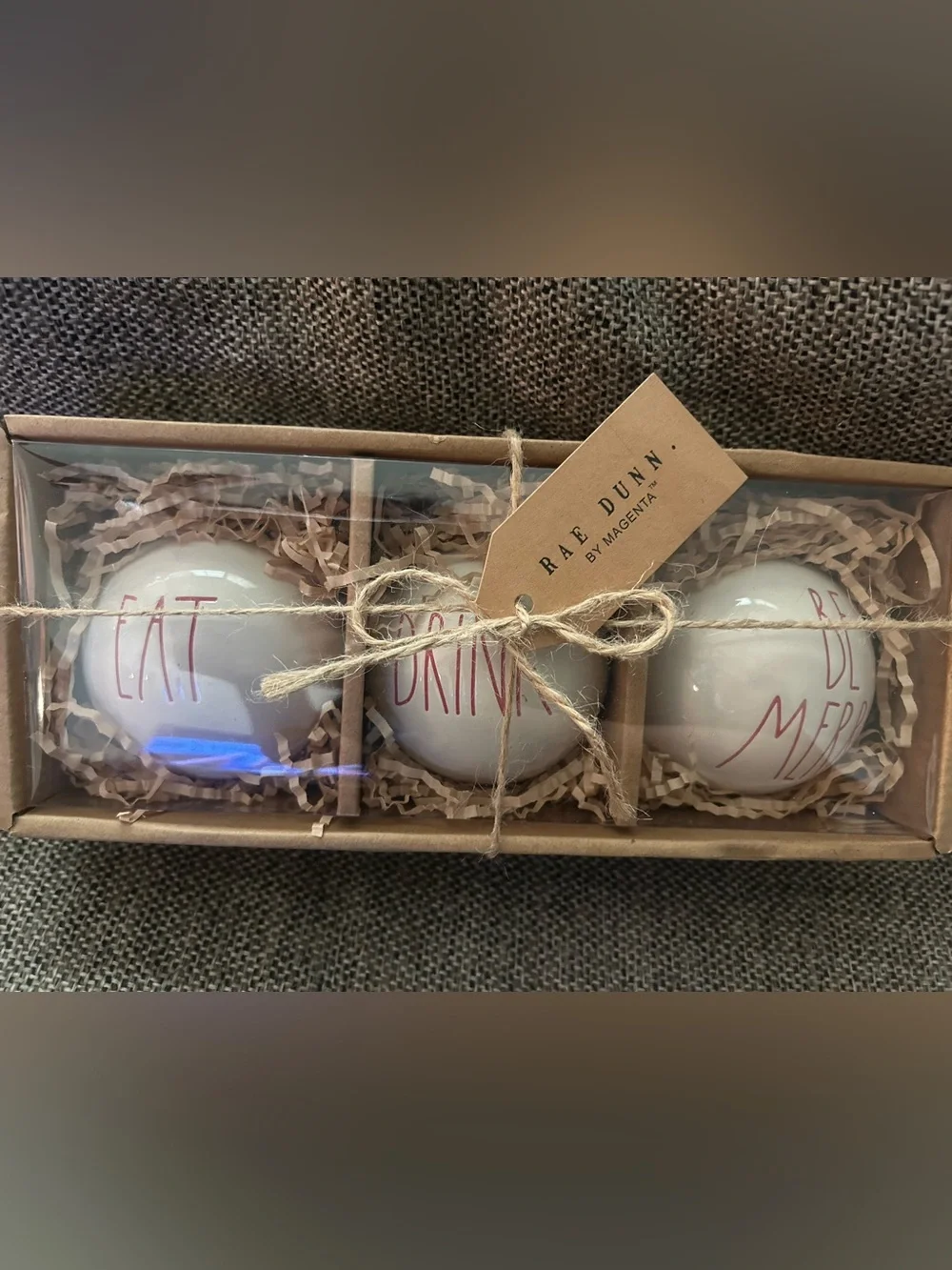New Rae Dunn Christmas Ceramic Ornaments Eat, DRINK, BE MERRY